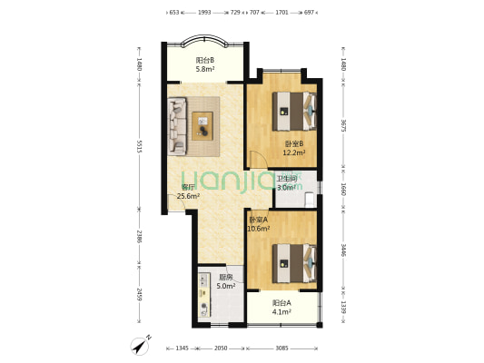 汇阳新村 2室1厅1卫 84平方