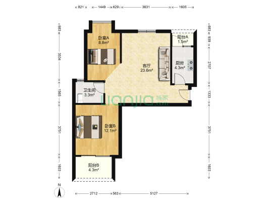 金融街壹号 2室1厅1卫 82平方