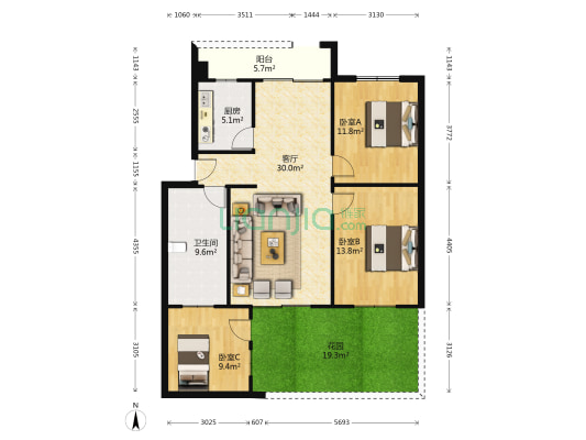 北辰家园 3室1厅1卫 85平方