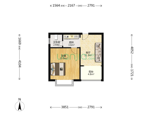 山水花都 1室1厅1卫 48平方