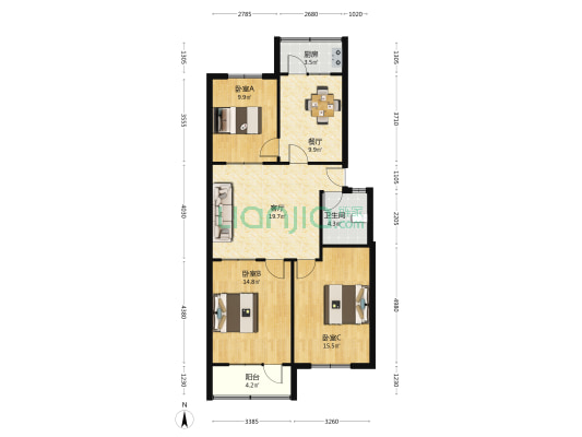 老市医院宿舍 3室2厅1卫 105平方