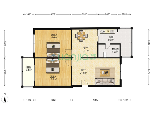 武昌街 2室2厅1卫 93平方