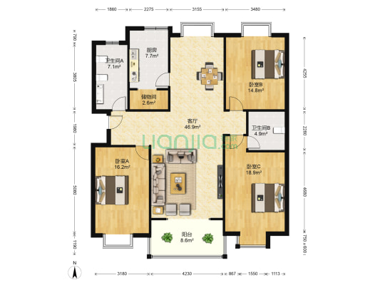 信通花园 3室1厅2卫 159平方