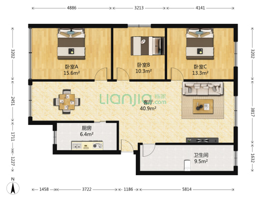 二棉小区 3室1厅1卫 111平方