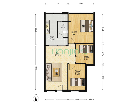 二十小区 3室1厅1卫 78平方