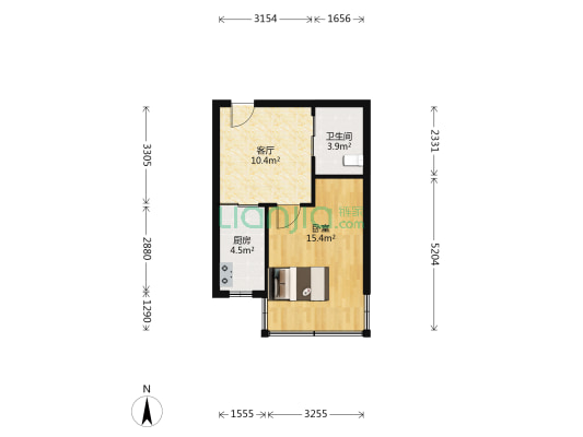 城市俪景 1室1厅1卫 46平方