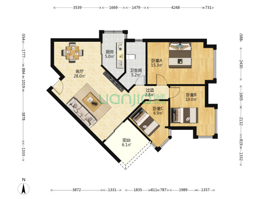 万德居 3室1厅1卫 97平方
