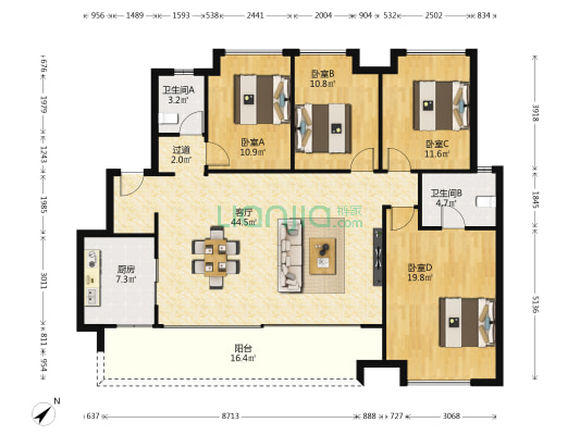 万科·紫台 4室1厅2卫 143平方