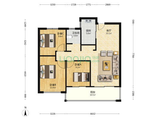 华安城御景园 3室1厅1卫 110平方