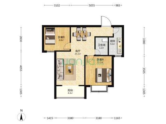 锦绣江南 2室1厅1卫 85平方