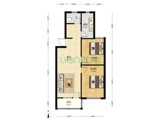 青云阁 2室1厅1卫 74平方