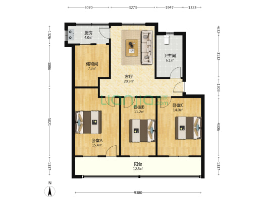 水利水电工程团家属院 3室1厅1卫 105平方