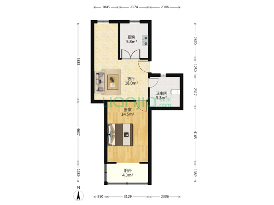 龙华门区 1室1厅1卫 59平方