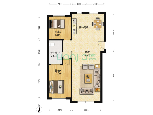 德龙海宜家 2室1厅1卫 107平方