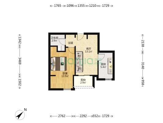 浦发壹滨江(崮山北路100弄) 1室1厅1卫 66平方