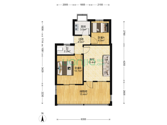镇河小区 2室1厅1卫 54平方