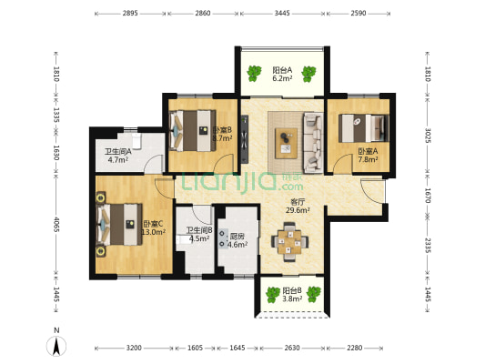 龙光玖龙府二期 3室1厅2卫 99平方