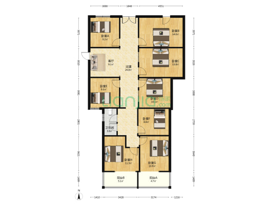 湖南供销大厦 8室1厅1卫 179平方