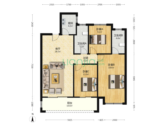 原道·东方望樾 3室1厅2卫 121平方