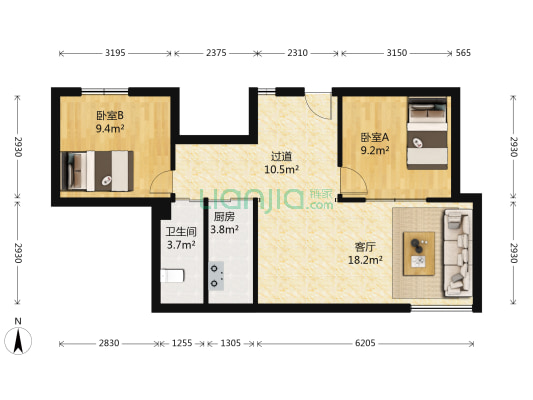 南桥温馨家园 2室1厅1卫 60平方