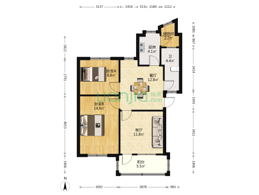 光荣街小区 2室2厅1卫 79平方