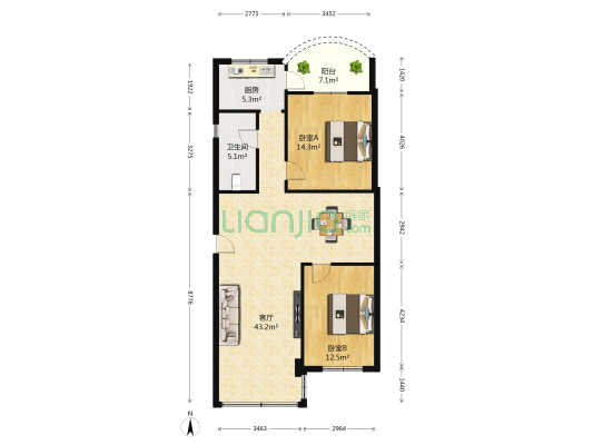 华兴荣小区 2室1厅1卫 93平方