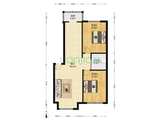 金域蓝湾 2室1厅1卫 89平方