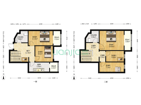 富裕广场 5室1厅2卫 128平方