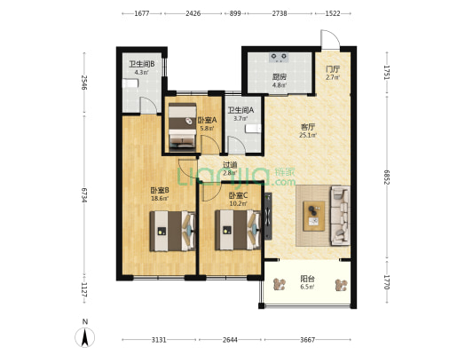 碧桂园剑桥郡二期 3室1厅2卫 103平方