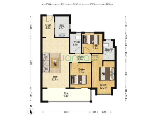 龙光久桦府 3室1厅2卫 100平方