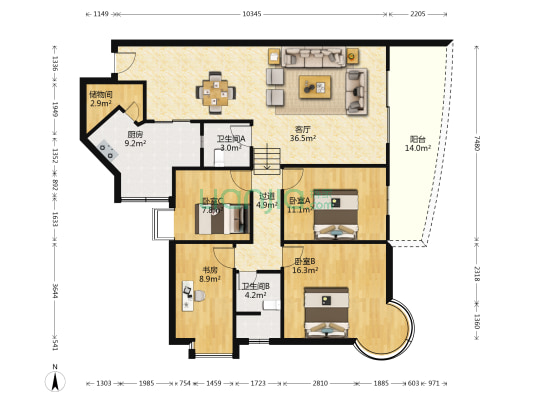 园丁大厦(江津) 4室1厅2卫 138平方