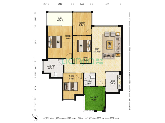林海尚都 3室1厅2卫 127平方
