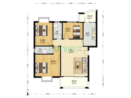 文华居 3室1厅2卫 99平方