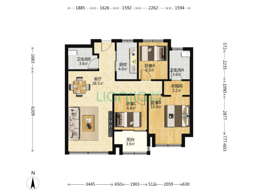 中骏融信承露园 3室1厅2卫 88平方