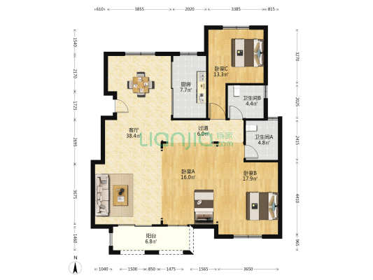 隆溪花园 3室1厅2卫 146平方
