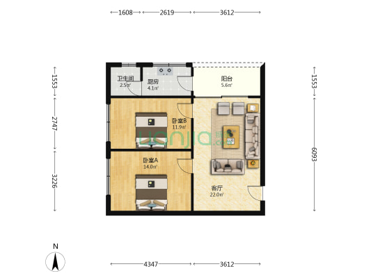 东骏华庭 2室1厅1卫 77平方
