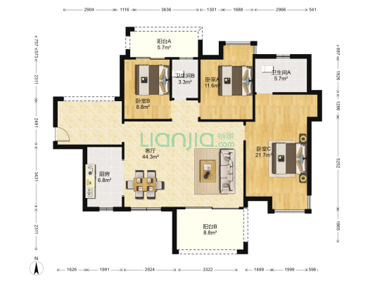 金山湖花园三区 3室1厅2卫 129平方