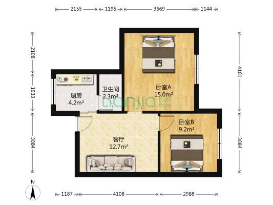 解放路一段1号 2室1厅1卫 50平方