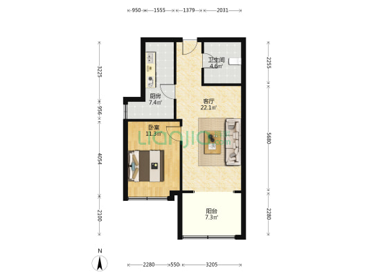 南向一室一厅，带装修拎包入住，满两年-户型图