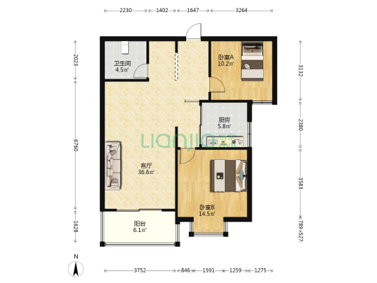 春江花苑 2室1厅1卫 98平方