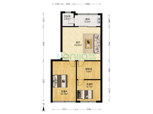 红旗巷5号 2室1厅1卫 80平方
