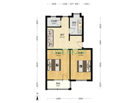 能源局宿舍 2室1厅1卫 66平方