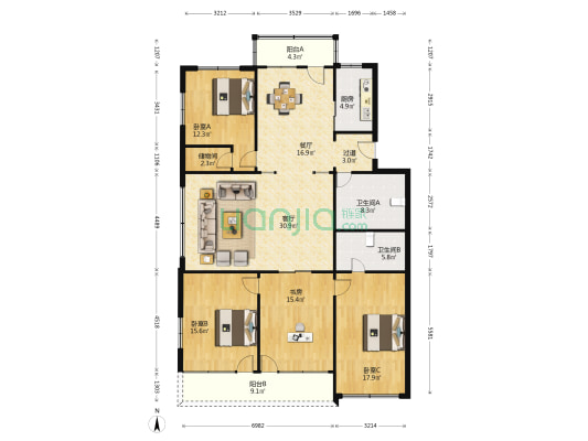 鸣阳路小区 4室2厅2卫 156平方