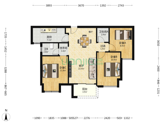 绿地四季印象 3室1厅3卫 99平方