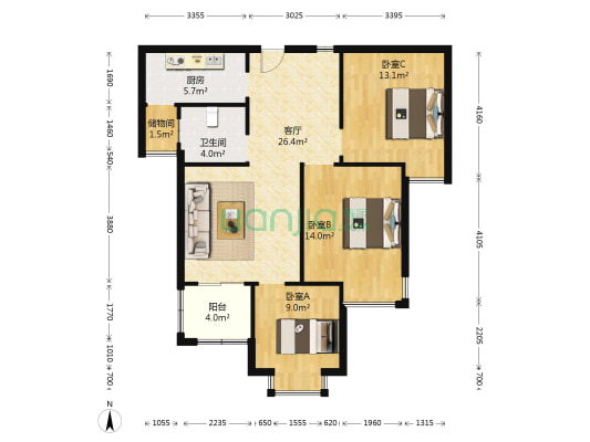 阳光和苑 3室1厅1卫 99平方