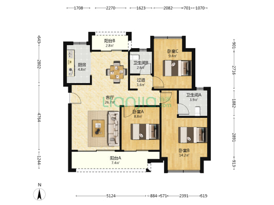 保利大国璟望岳 3室1厅2卫 99平方