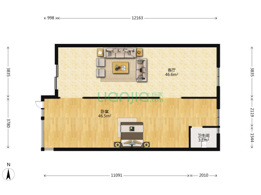 白金瀚宫一期 1室1厅1卫 120平方