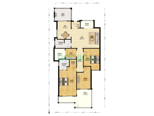 天泓山庄秀山苑 4室2厅2卫 149平方