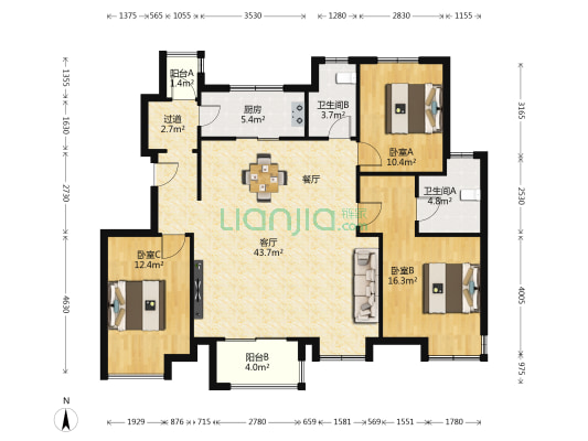 金地天地云墅 3室1厅2卫 127平方