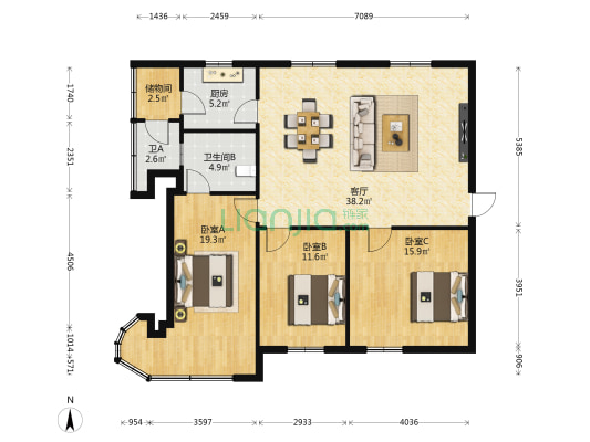 南湖小区 3室1厅2卫 114平方